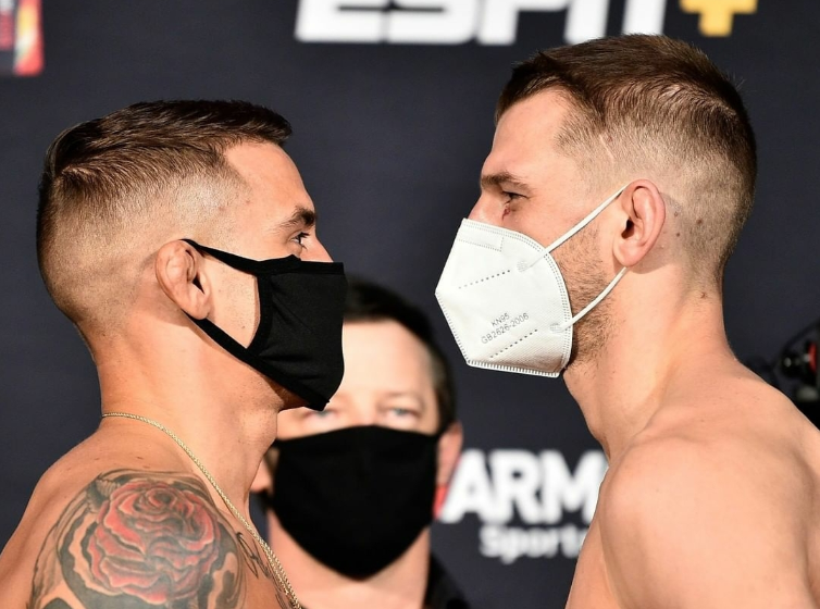 Poirier, na esquerda, e Hooker devem fazer uma luta eletrizante. Foto: Divulgação/UFC.