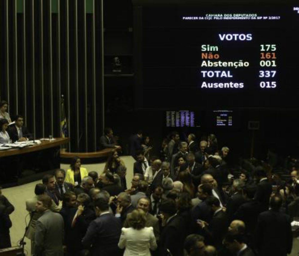 Votação favorável ao presidente Temer alcançou os 172 votos necessários para rejeitar a denúncia (Fabio Rodrigues Pozzebom/Agência Brasil)