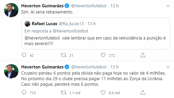 Captura de tela das postagens do jornalista Heverton Guimarães.