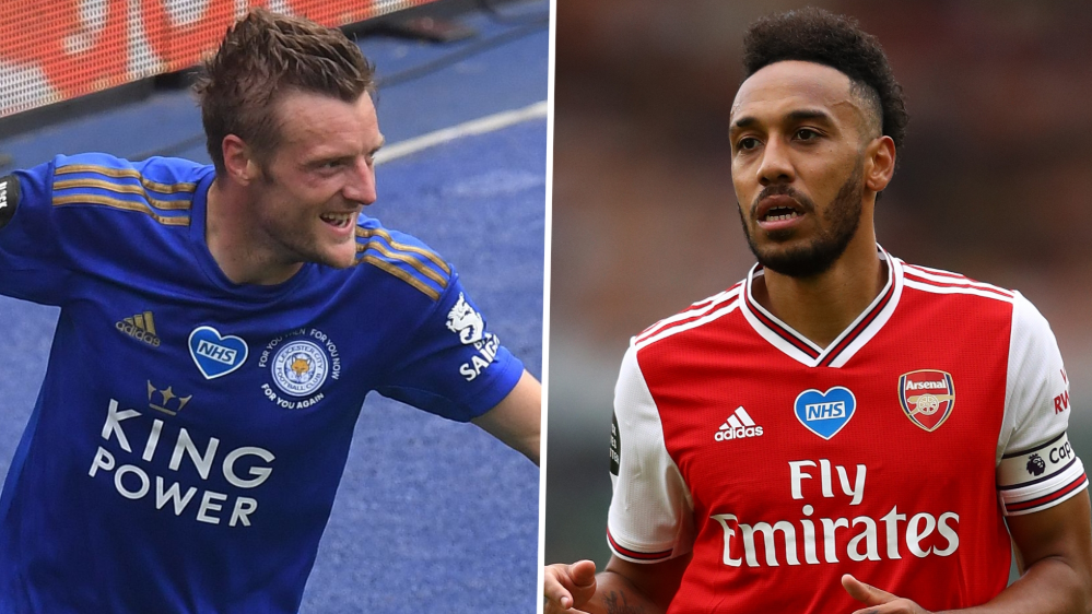 Por um lado,Vardy, do Leicester. Do outro, Aubameyang, do Arsenal. Quem vai levar a melhor hoje? Foto: Reprodução/Goal.