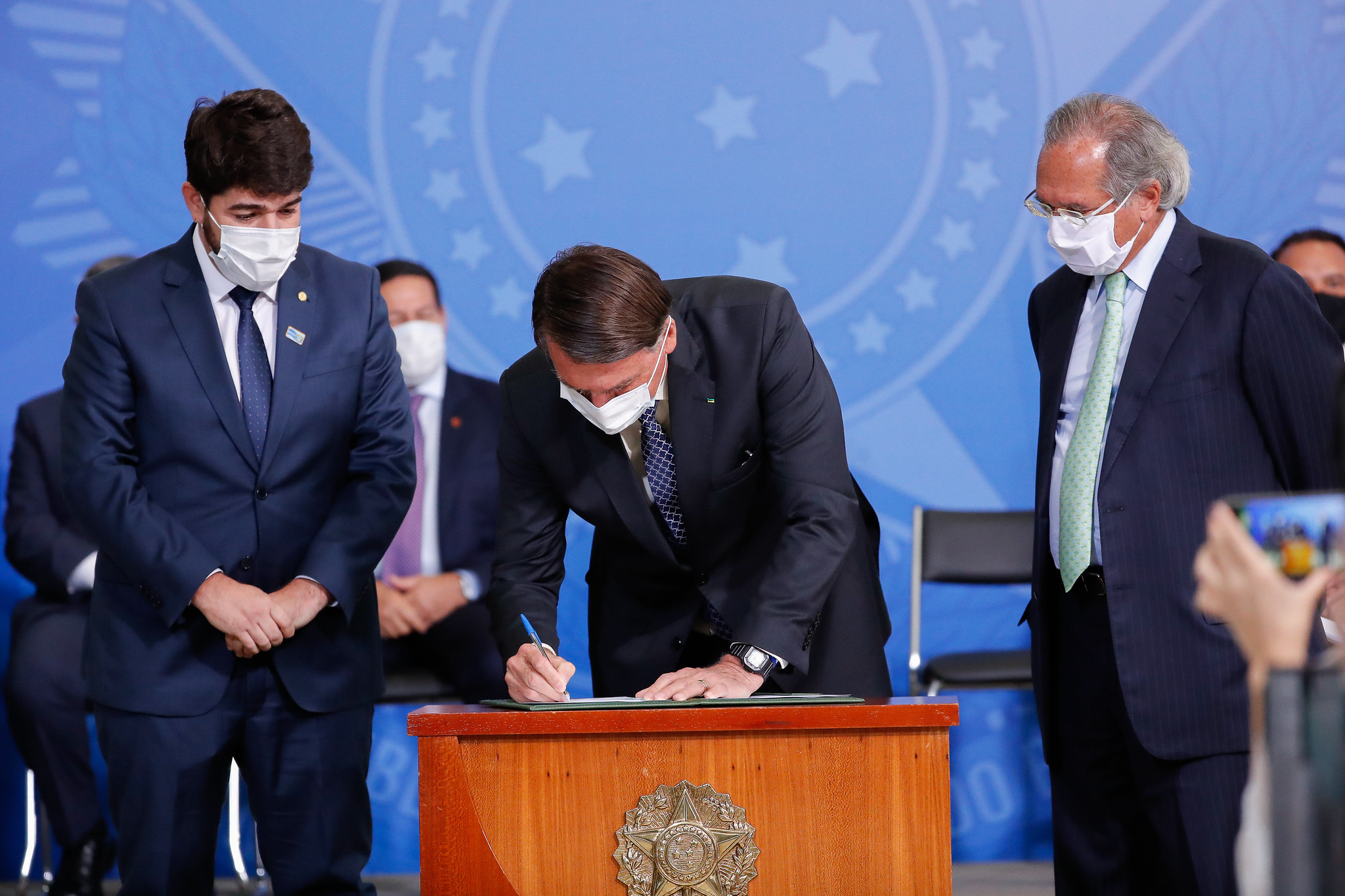 Deputado federal Zé Vitor, Presidente da Republica Jair Bolsonaro e o Ministro da Enconomia Paulo Guedes